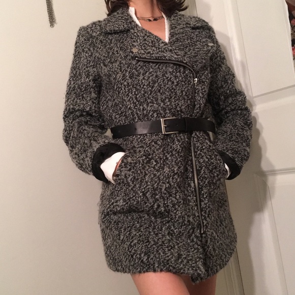 ➖H&M DIVIDED Black/Gray Wool Moto Coat - Picture 1 of 5